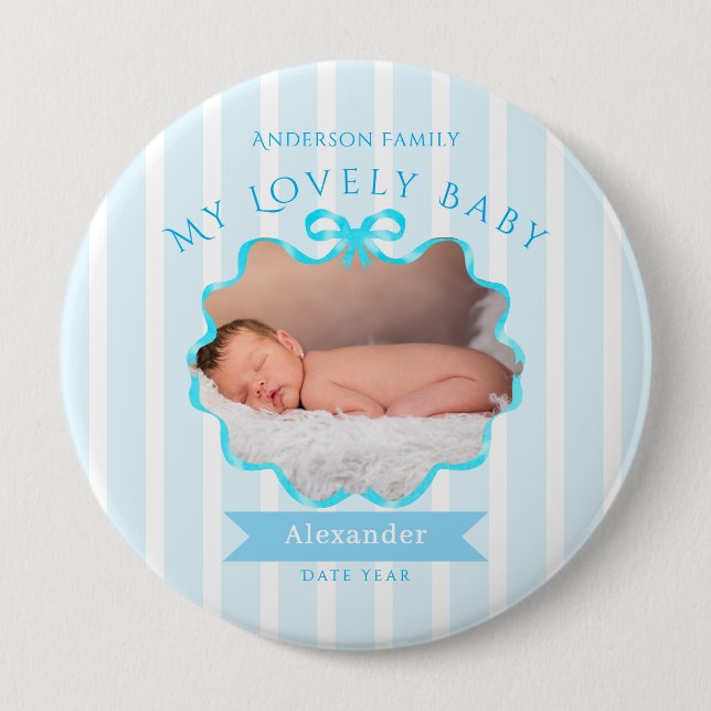 Bow Ribbon New Born Baby Boy Button (Front)