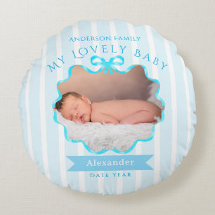 Bow Ribbon New Born Baby Boy Round Cushion