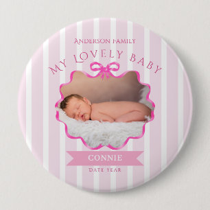 Bow Ribbon New Born Baby Girl 10 Cm Round Badge