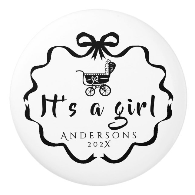 Bow Ribbon Nursery Baby Pram Ceramic Knob (Front)