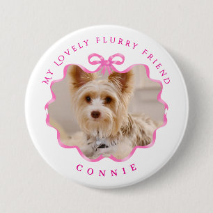Bow Ribbon Pet Photo Pink 7.5 Cm Round Badge