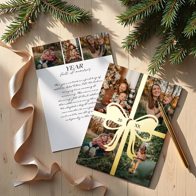 Bow & Ribbon Present 4 Photo Family Collage  (Bow & Ribbon Present 4 Photo Family Collage Foil Holiday Card)