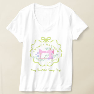 Bow Ribbon Sewing Green White T-Shirt