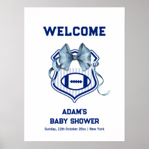 Bow Rookie Football Sport Boy Baby Shower Welcome Poster