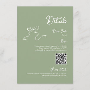 Bow Sage Green Details Qr code RSVP Enclosure Card