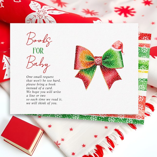 Bow Santa hat Christmas Baby shower Books for baby Enclosure Card (Creator Uploaded)