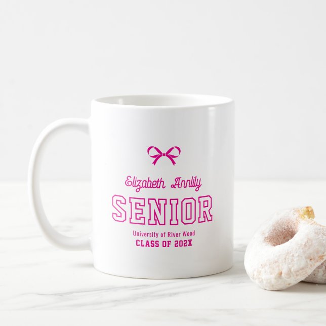Bow Senior Custom Year Script Graduate College  Coffee Mug (With Donut)