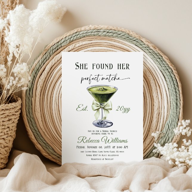 Bow She Found Her Perfect Matcha Bridal Shower Invitation (Creator Uploaded)
