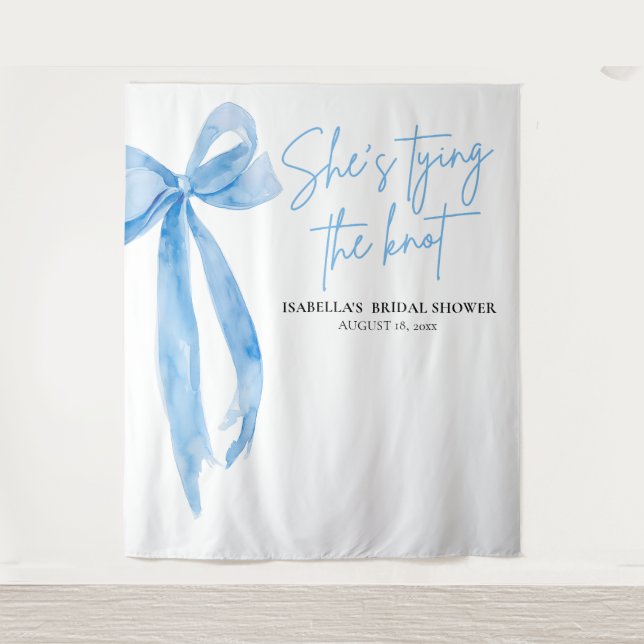 Bow She's Tying the Knot Bridal Shower Backdrops Tapestry (Front)