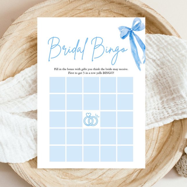 Bow She's Tying the Knot Bridal Shower Bingo Game Invitation (Modern Watercolor Dusty Bow She's Tying the Knot Bridal Shower Bingo Game)