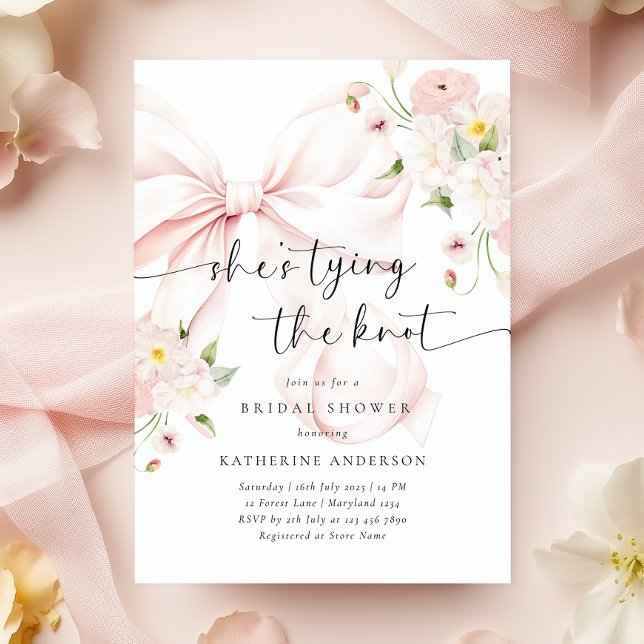 Bow She's Tying The Knot Bridal Shower Invitation (Creator Uploaded)