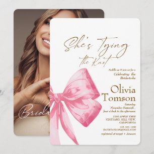 Bow She's Tying the Knot Bridal Shower Pink Invitation