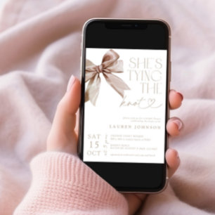 Bow She's Tying the Knot Elegant Bridal Shower Invitation