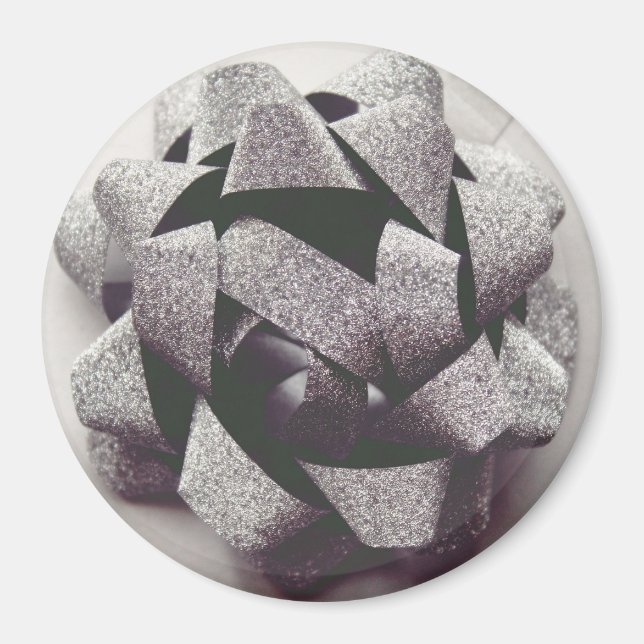 Bow silver grey present party bow magnet (Front)