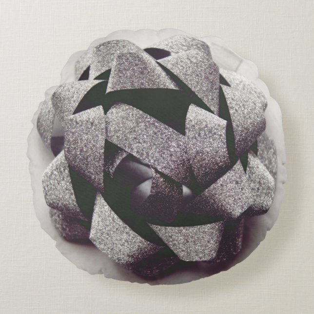 Bow silver grey present party bow round cushion (Front)