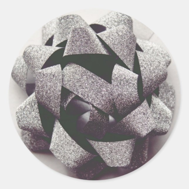 Bow silver present party bow classic round sticker (Front)