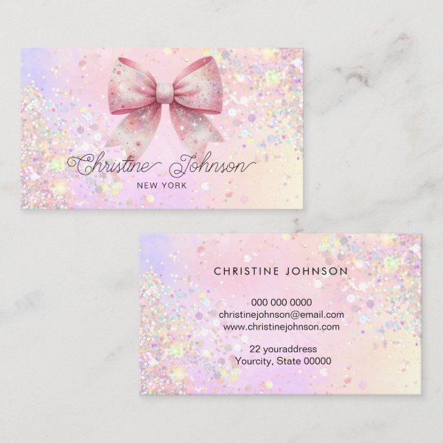 bow simulated chunky glitter business card (Front/Back)