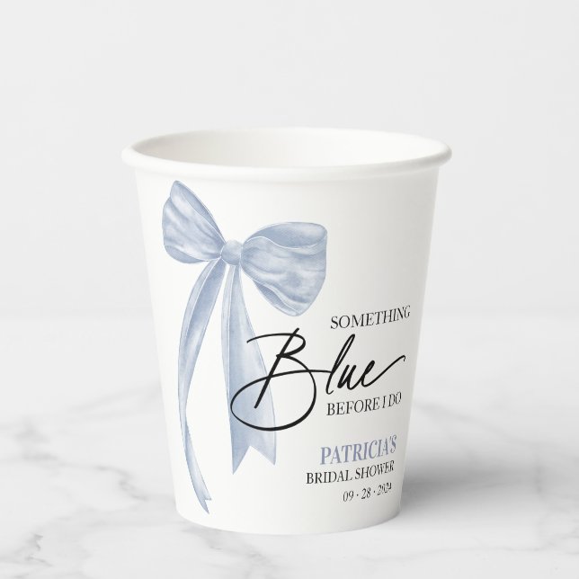 Bow Something Blue Before I Do Bow Bridal Shower Paper Cups (Front)