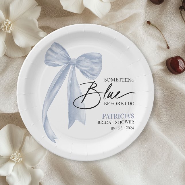 Bow Something Blue Before I Do Bow Bridal Shower Paper Plate (Creator Uploaded)