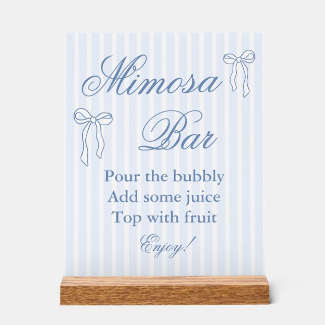 Bow Something Blue Bridal Shower Mimosa Bar Acrylic Sign (Creator Uploaded)