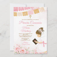 Bow Spanish Girl Praying Pink Primera Comunion