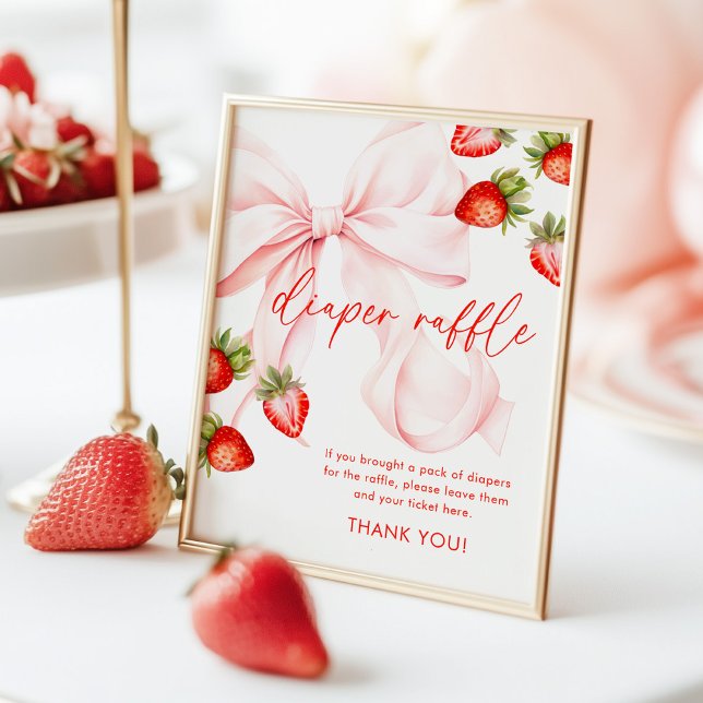 Bow Strawberry Baby Shower Diaper Raffle Sign (Creator Uploaded)