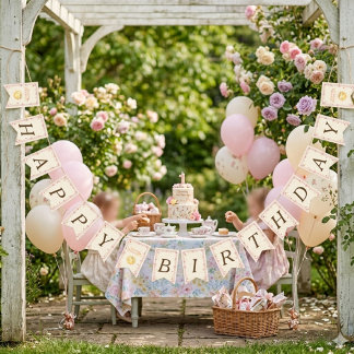 Bow & Strawberry Sun Happy Birthday Bunting