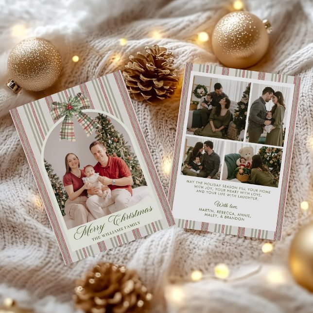  Bow Stripe Family Photo Christmas Holiday Card (Creator Uploaded)