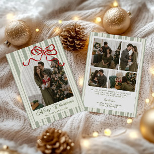 Bow Stripe Family Photo Christmas Holiday Card