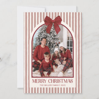 Bow Stripe Family Photo Christmas Holiday Card