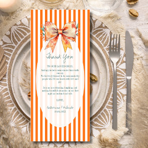 Bow Striped Wedding Place Setting Thank You Card