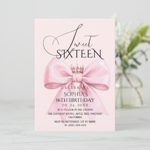  Bow Sweet 16 Birthday Party Invitation