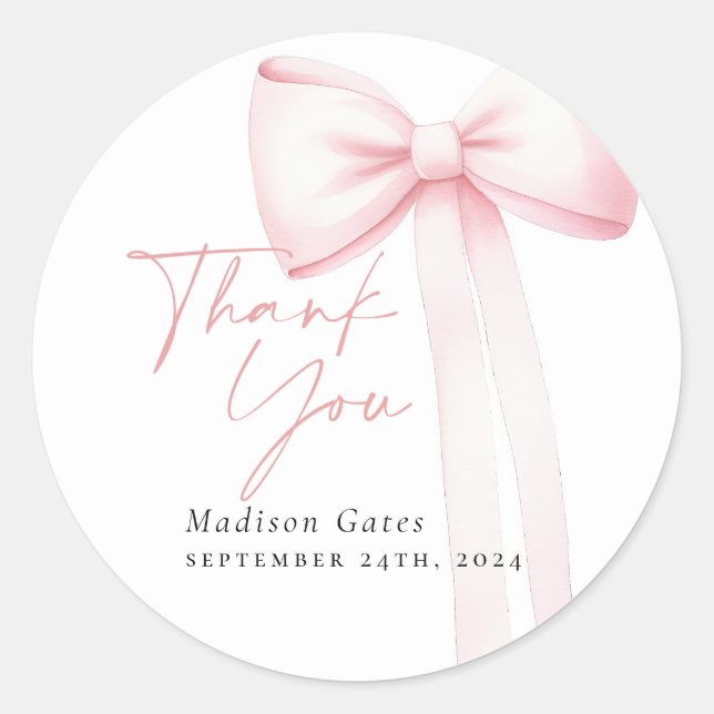 Bow Thank You Card  Classic Round Sticker (Front)