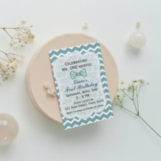 Bow Tie 1st Birthday Invitation