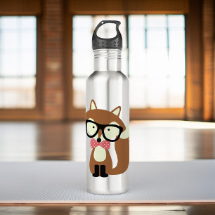 Bow Tie and Glasses Hipster Brown Fox 710 Ml Water Bottle