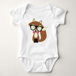 Bow Tie and Glasses Hipster Brown Fox Baby Bodysuit