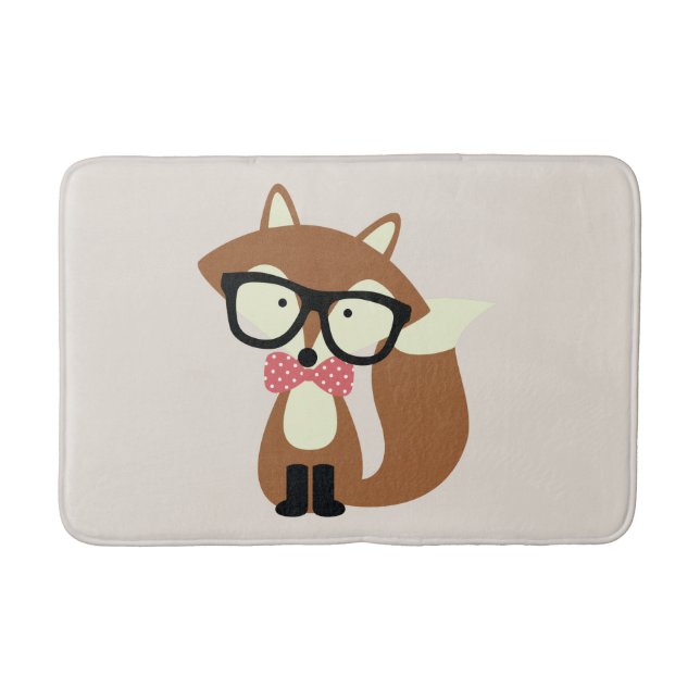 Bow Tie and Glasses Hipster Brown Fox Bath Mat (Front)