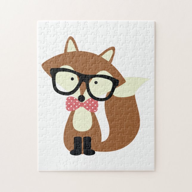 Bow Tie and Glasses Hipster Brown Fox Jigsaw Puzzle (Vertical)