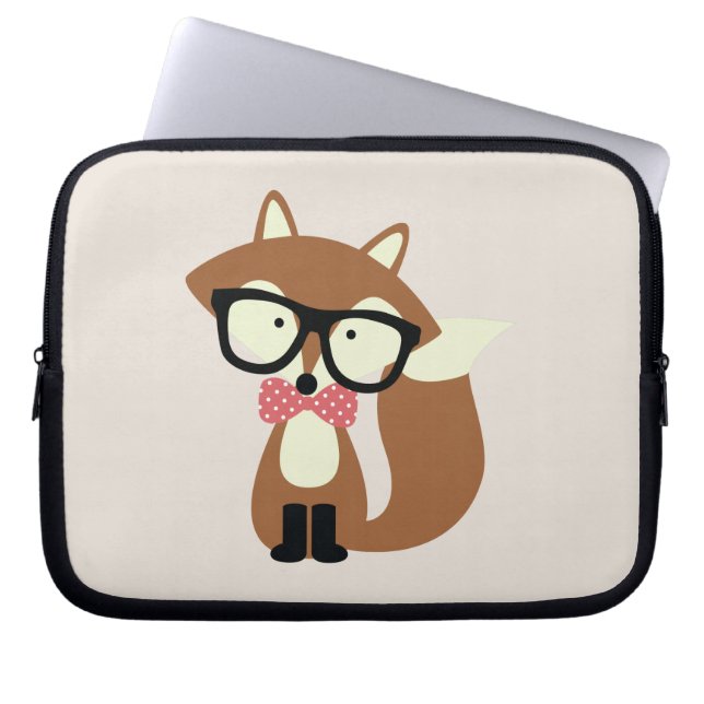 Bow Tie and Glasses Hipster Brown Fox Laptop Sleeve (Front)