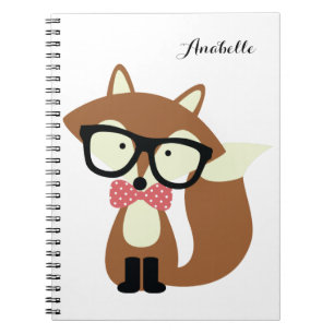 Bow Tie and Glasses Hipster Brown Fox Personalised Notebook