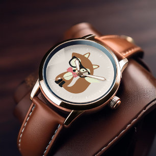 Bow Tie and Glasses Hipster Brown Fox Watch