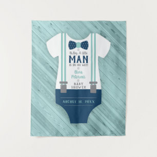 Bow Tie Baby Shower Backdrop, Navy, Aqua Tapestry