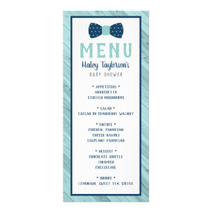 Bow Tie Baby Shower Menu Card, Blue and Grey