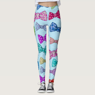 Bow tie, blue stripes, watercolor. leggings