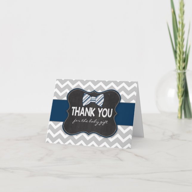 Bow Tie Chalkboard baby shower gift thank you note Card (Front)