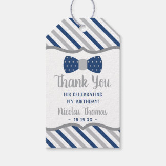 Bow Tie Favour Tag in Blue and Grey, Little Man