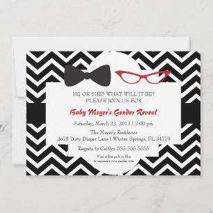 Bow tie & Glasses Gender Reveal Party Invitation