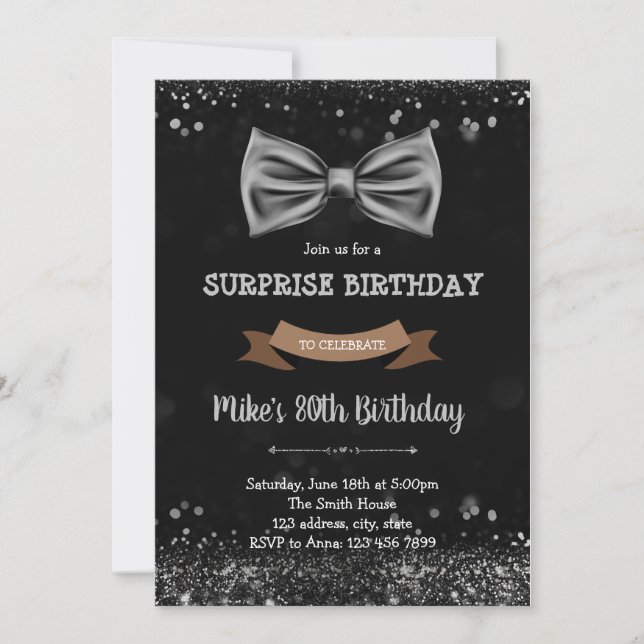 Bow tie men birthday invitation (Front)