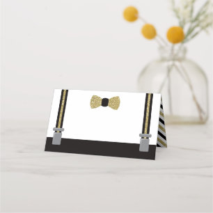 Bow Tie Place Cards, Food Cards, Black, Faux Gold Card