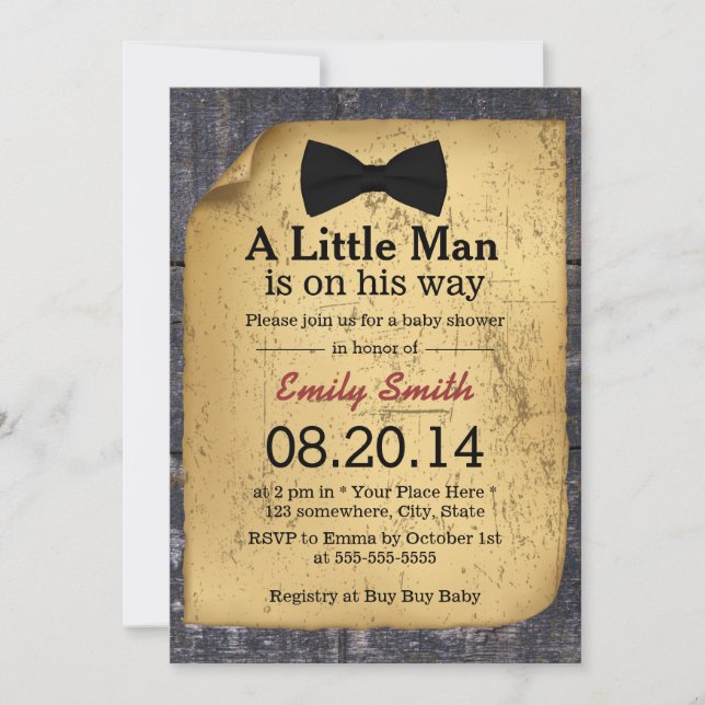 Bow Tie Rustic Wood Boy Baby Shower Invitation (Front)